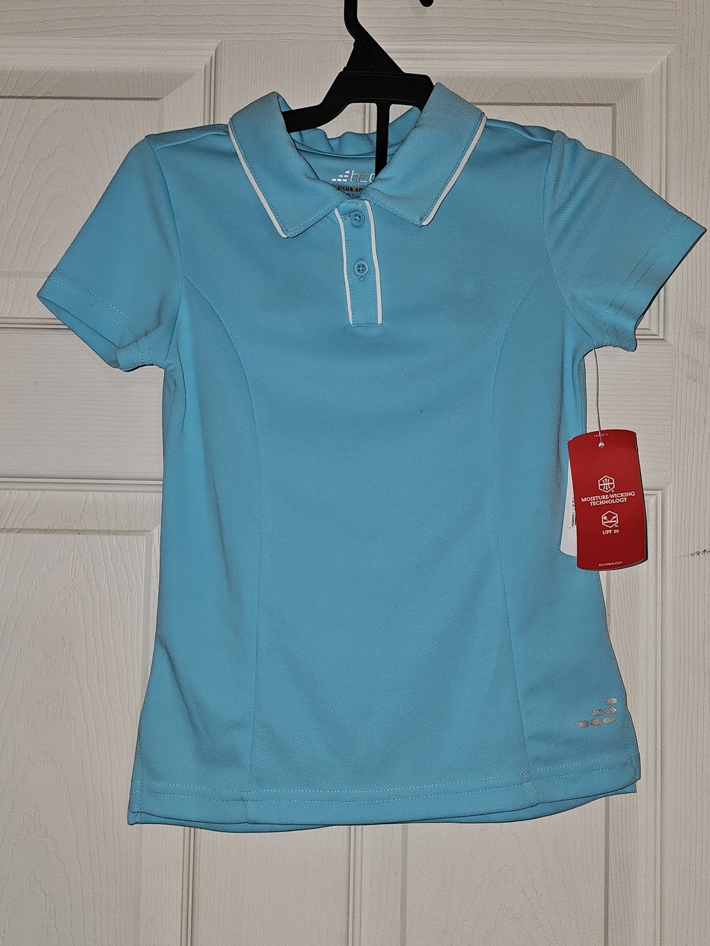BCG Light Blue Girls' Pique Polo with White Piping